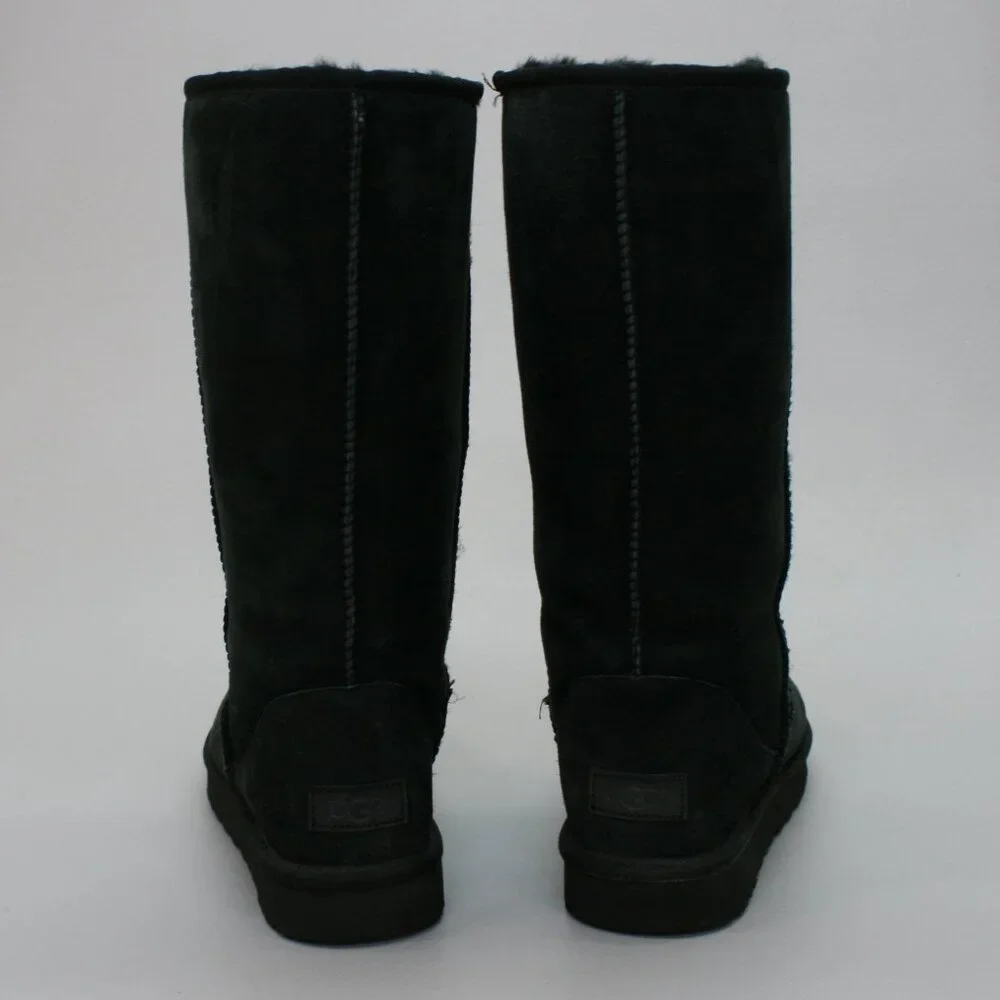 UGG Ladies 9 Classic Tall Ii Black Suede Sheepskin Shearling Lined Boots 1016224 - Picture 3 of 12